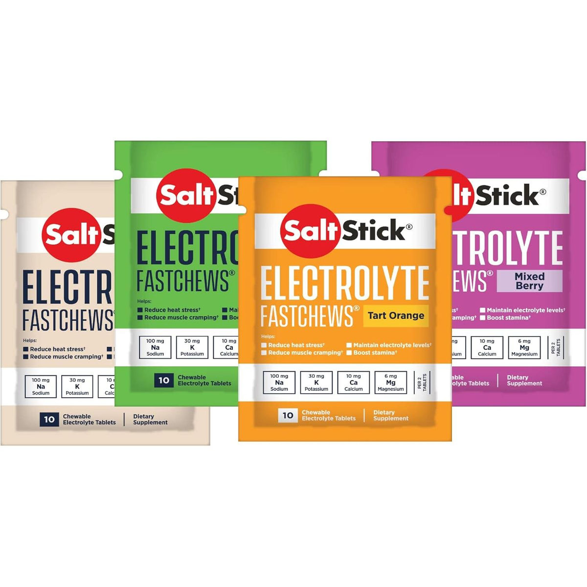 Salt Stick - Salz und Mineralien Kautabletten 4 x 10 Stück Mix (Orange,Beere,Kokos,Lemon)